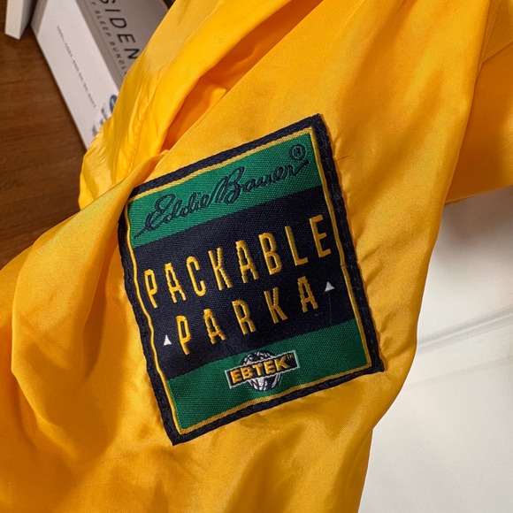 Vintage Eddie Bauer EBTEK Packable Parka Jacket Yellow Nylon Mens L/G Large - Picture 6 of 10